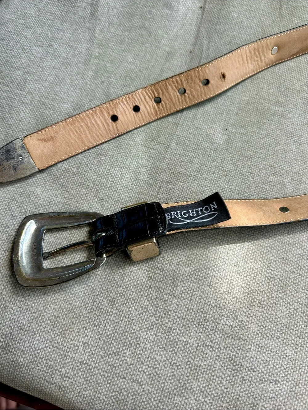Brighton Vintage Black Leather Western Ranger Belt Silver Engraved Hardware